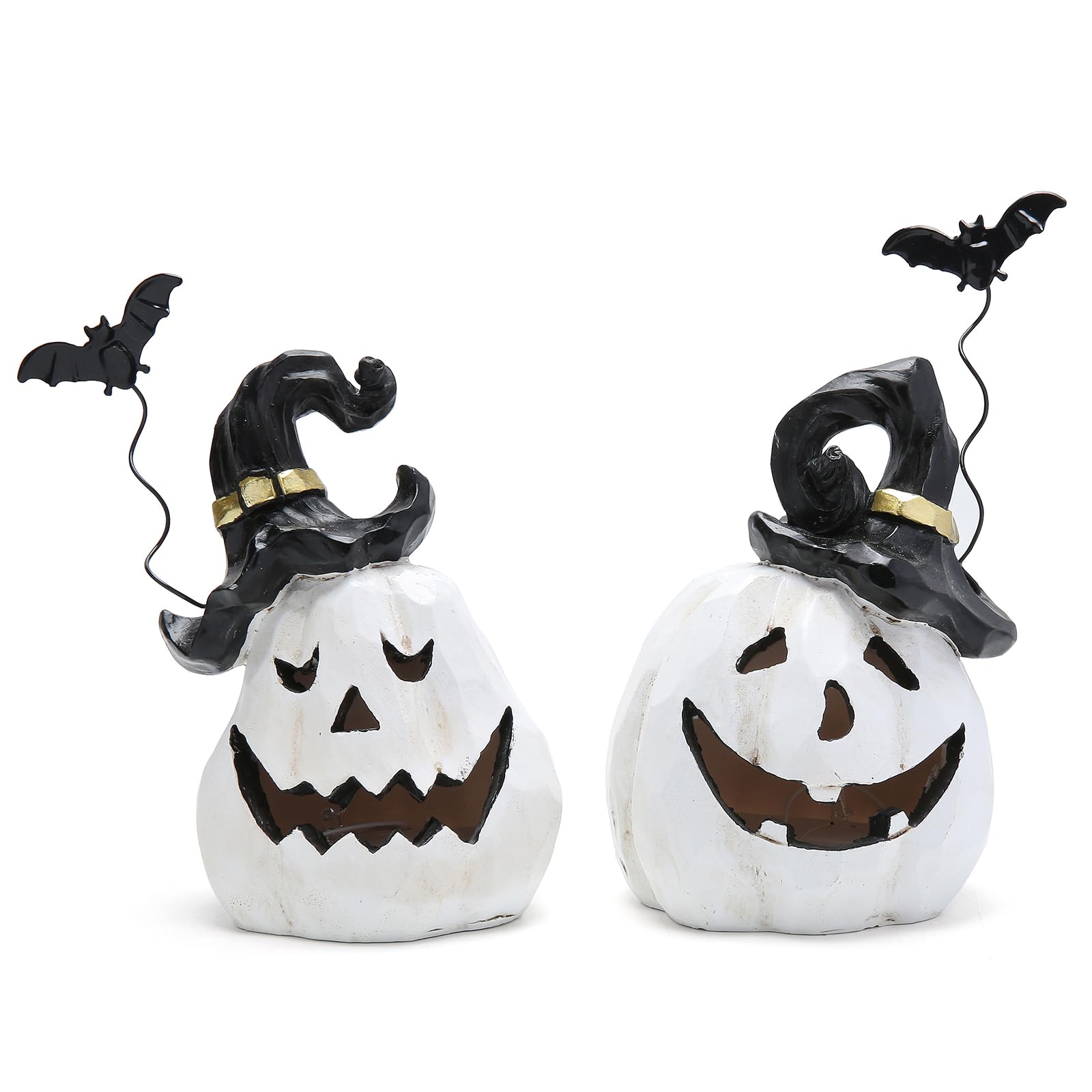 Hodao halloween Resin Pumpkin Duo Set decorations Elevate Your fall season Decor with Woodcarving-inspired Design-Pumpkin decor for garden or indoor home Add festive flair to your space (orange set 2)